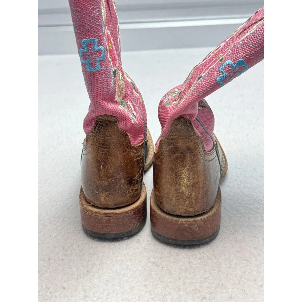 Macie Bean Western Boots Girls Size 4 Pink Floral Embroidered Leather Cowgirl